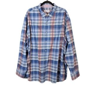 Tommy Bahama Button Up Shirt Puerto Prism Blue Pink Plaid Flip Cuff‎ L/S 2XL XXL